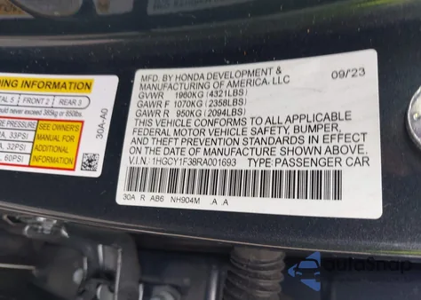 2024 Honda Accord Ex z USA, uszkodzony, nr VIN 1HGCY1F38RA001693